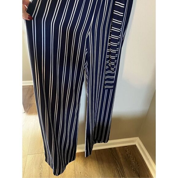 Michael by Michael Kors Women’s Size 10 Jumpsuit Navy Blue Striped Tie Waist - Picture 7 of 13